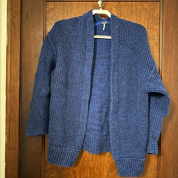Free People High Hopes Chunky Knit Cardigan Open Front Cobalt Blue Size M - Picture 3 of 7